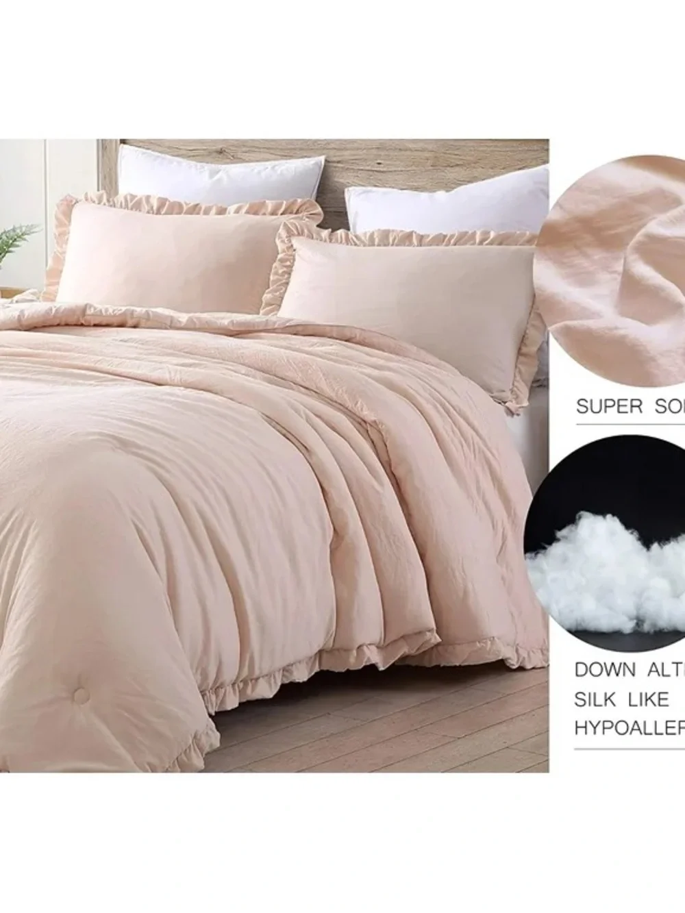 Soft Ruffled king 3 piece Comforter Set - Blush Pink